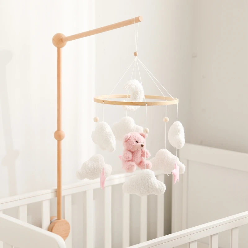 Baby Crib Mobile Rattle Toy 0-12Months Infant Soft Felt mobile Teddy Velvet Bear Bed Bell Hanging Toy Holder Bracket Crib Toy