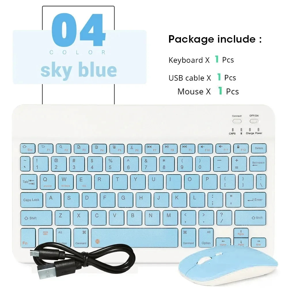 Mini Wireless Bluetooth Mouse 10inch BT Spanish Keyboard For iPad 8 10th 9th generation Phone Tablet Portable For Huawei Android