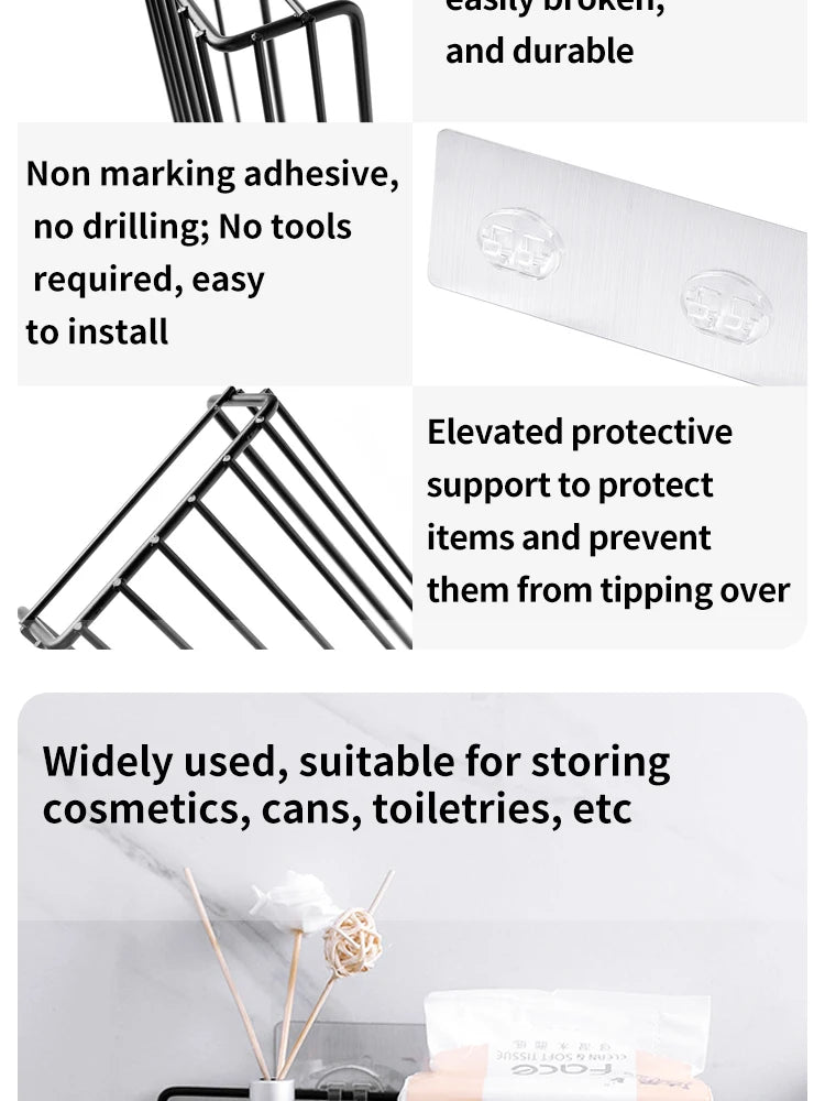 Bathroom Storage Rack Kitchen Organizer Shelf Black Shelves Corner Frame Iron Shower Punch Free Mounted Caddy Rack