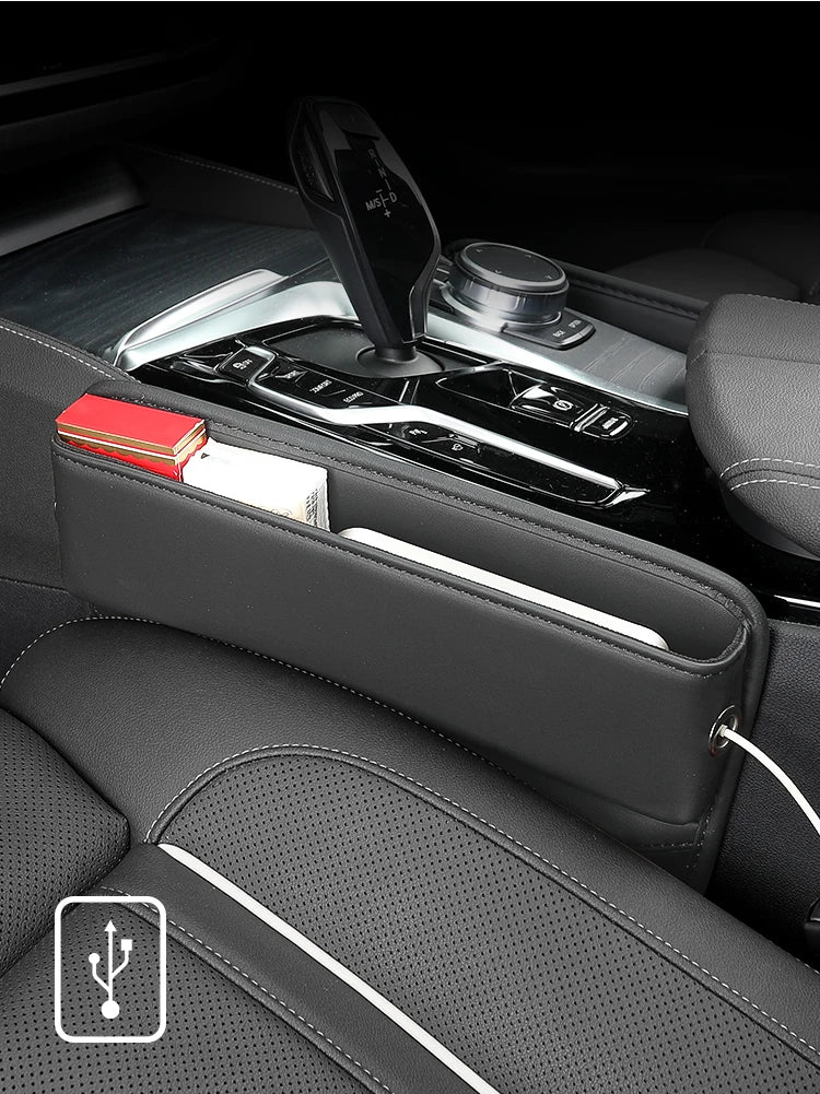 Leather Car Seat Gap Organizer Multifunction Console Crevice Filler Side Storage Box with Cup Holder Car Interior Storage Pocket
