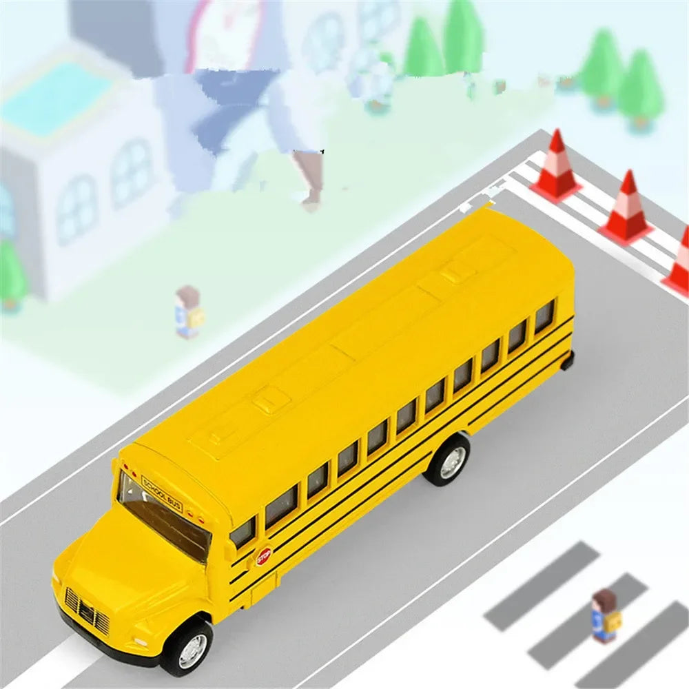 1/64 Diecast Alloy School Bus Kids Toy Car Inertia Vehicle Model Toys Pull Back Car Boys Toys Educational Toys for Children Gift