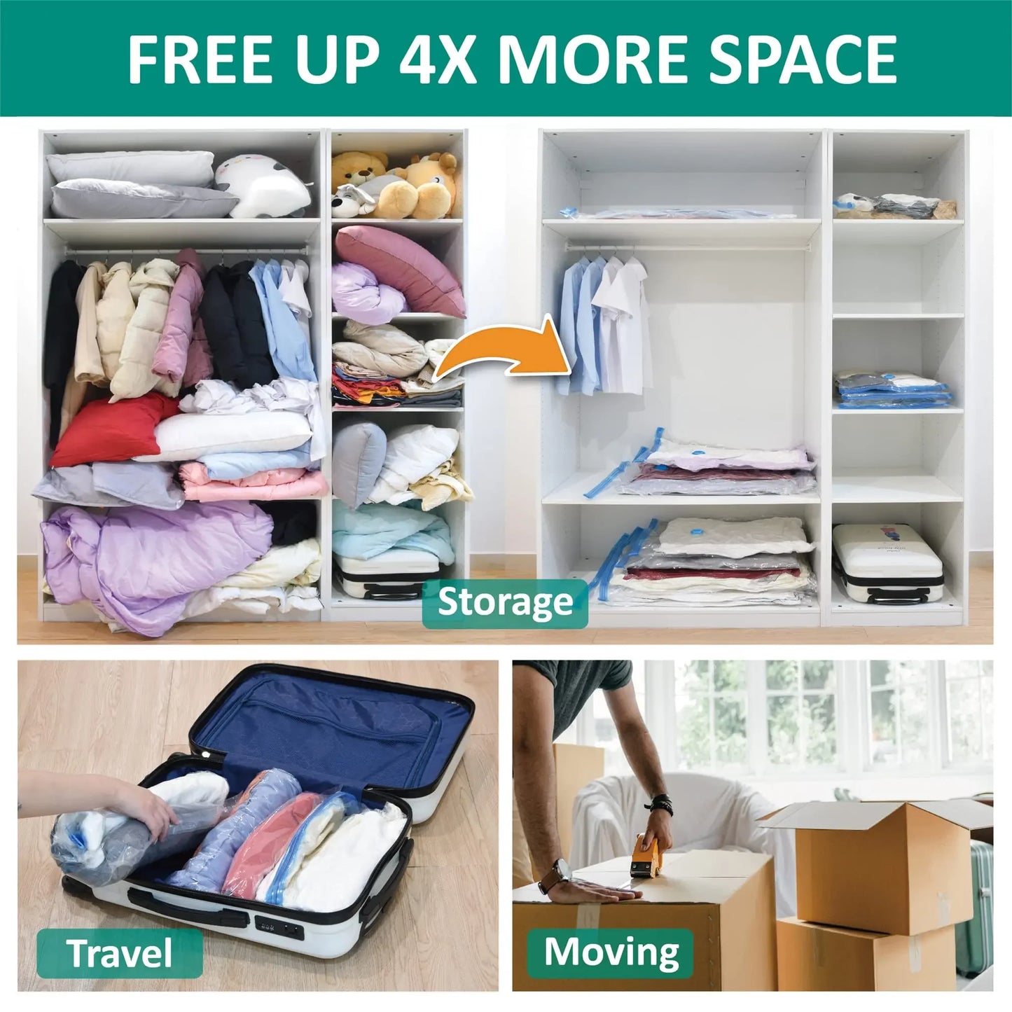 Vacuum Storage Bags, Space Saver Bags Compression for Comforters and Blankets, Sealer Clothes Travel Packing Organizer