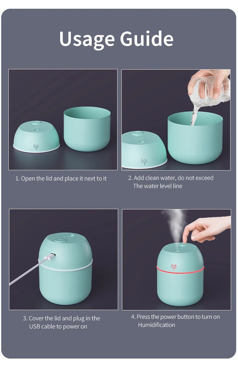 200ML Air Mini Humidifier Portable USB Aroma Essential Oil Diffuser Car Purifier Mist Maker LED Lamp Lighting For Home Bedroom