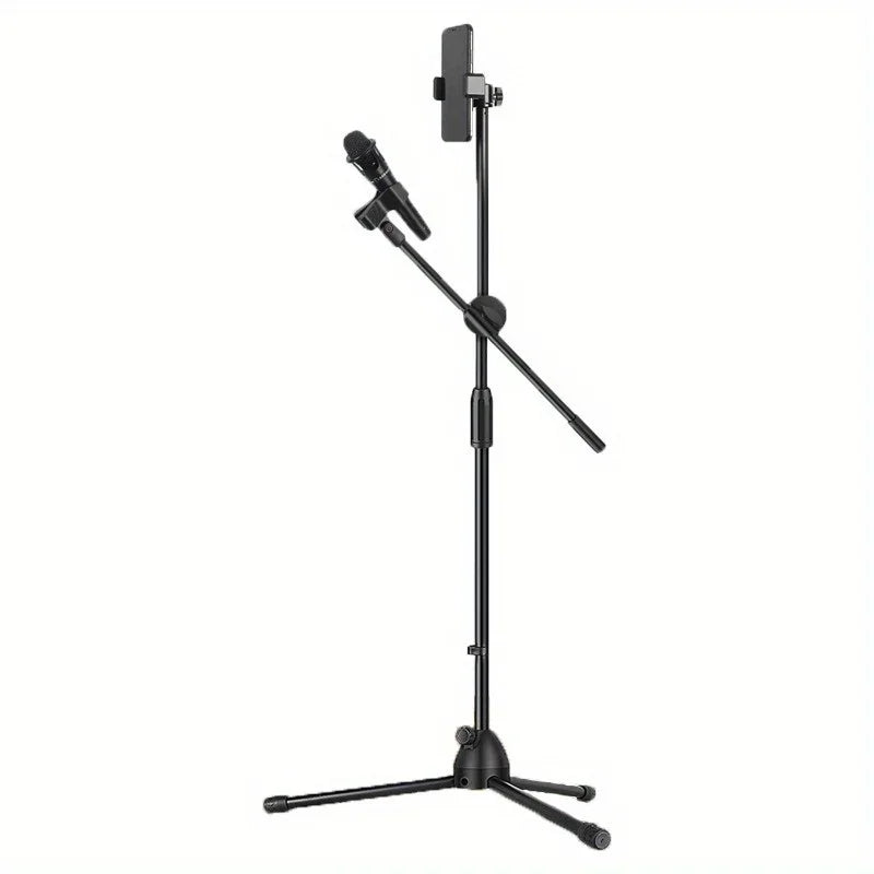 Tripod Boom Microphone Stand With Mic Clip Cell Phone And Microphone Not Included Collapsible And Lightweight,  Arms Adjustable