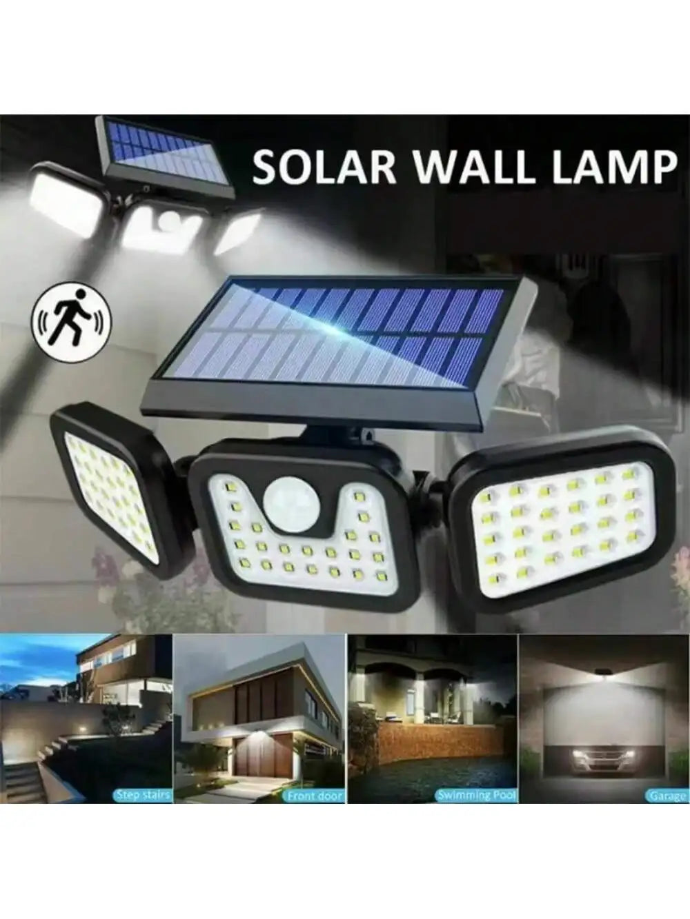 2025 Upgraded Solar Security Lights Outdoor 270° Human Detection&3-Heads Adjustable IP65 Waterproof Motion Sensor Flood Light fo