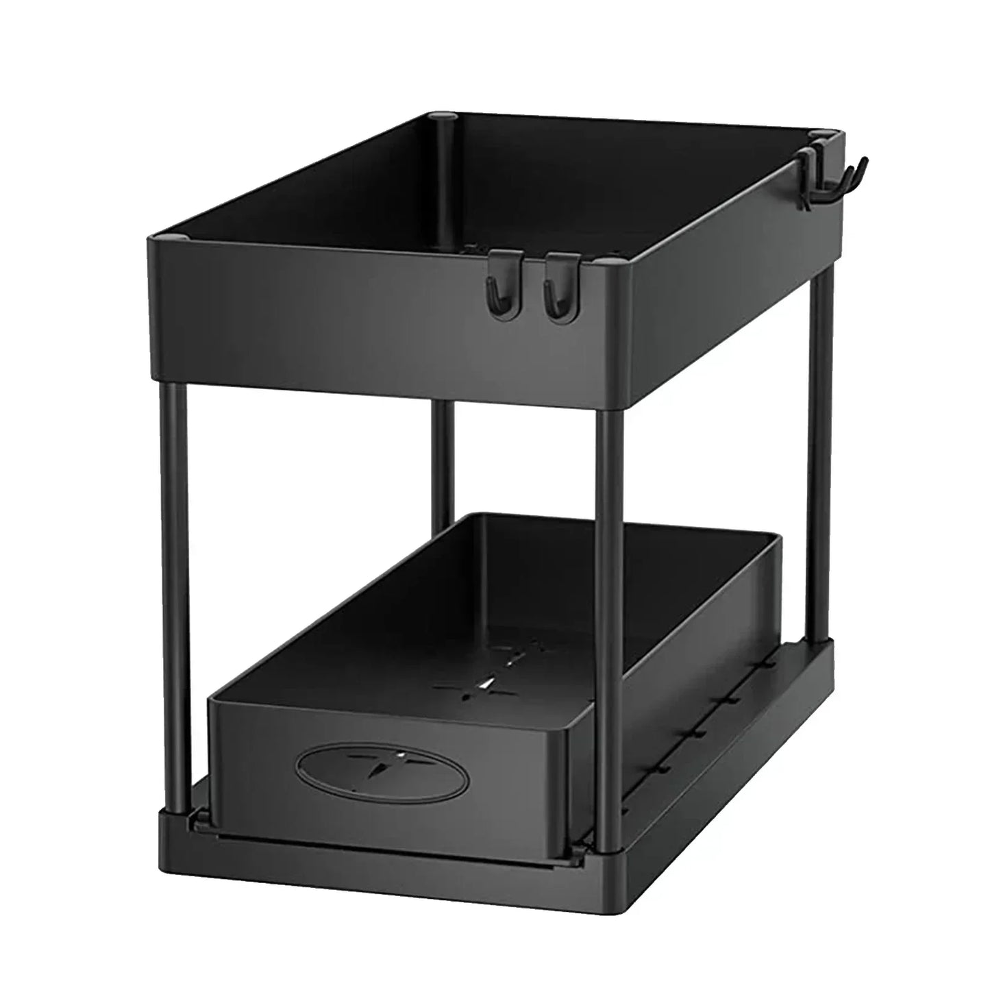 New 2 Tier Under Sink Organizer Sliding Cabinet Basket Organizer Storage Rack with Hooks Hanging Cup Bathroom Kitchen Organizer