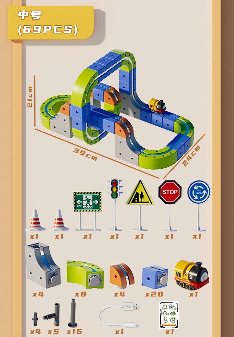 Magnetic Car STEM Racing Car Railtrack Set 2025 - Montessori Motorized Train & Gravity Maze Toy, Educational Gift for Kids