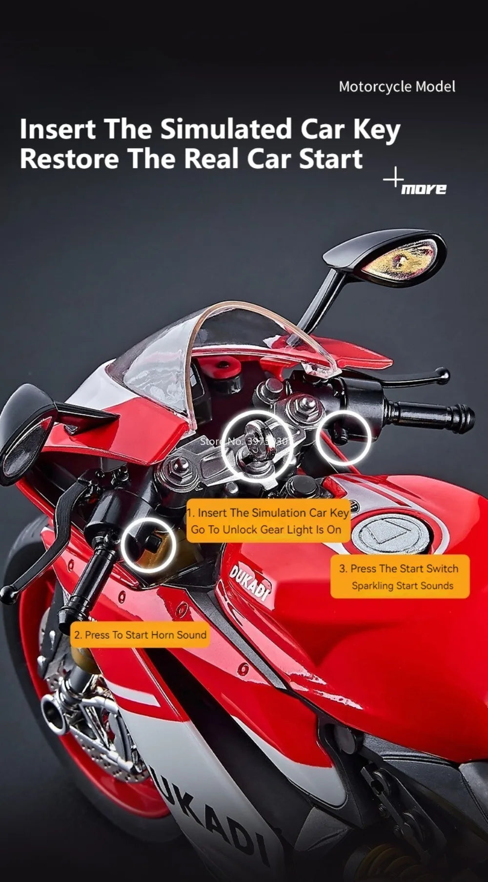 1:9 1299 Motorcycles Car Toy Alloy Diecast Model Rubber Tires with Light Music Spray Miniature Vehicle Kids Children's Day Gifts
