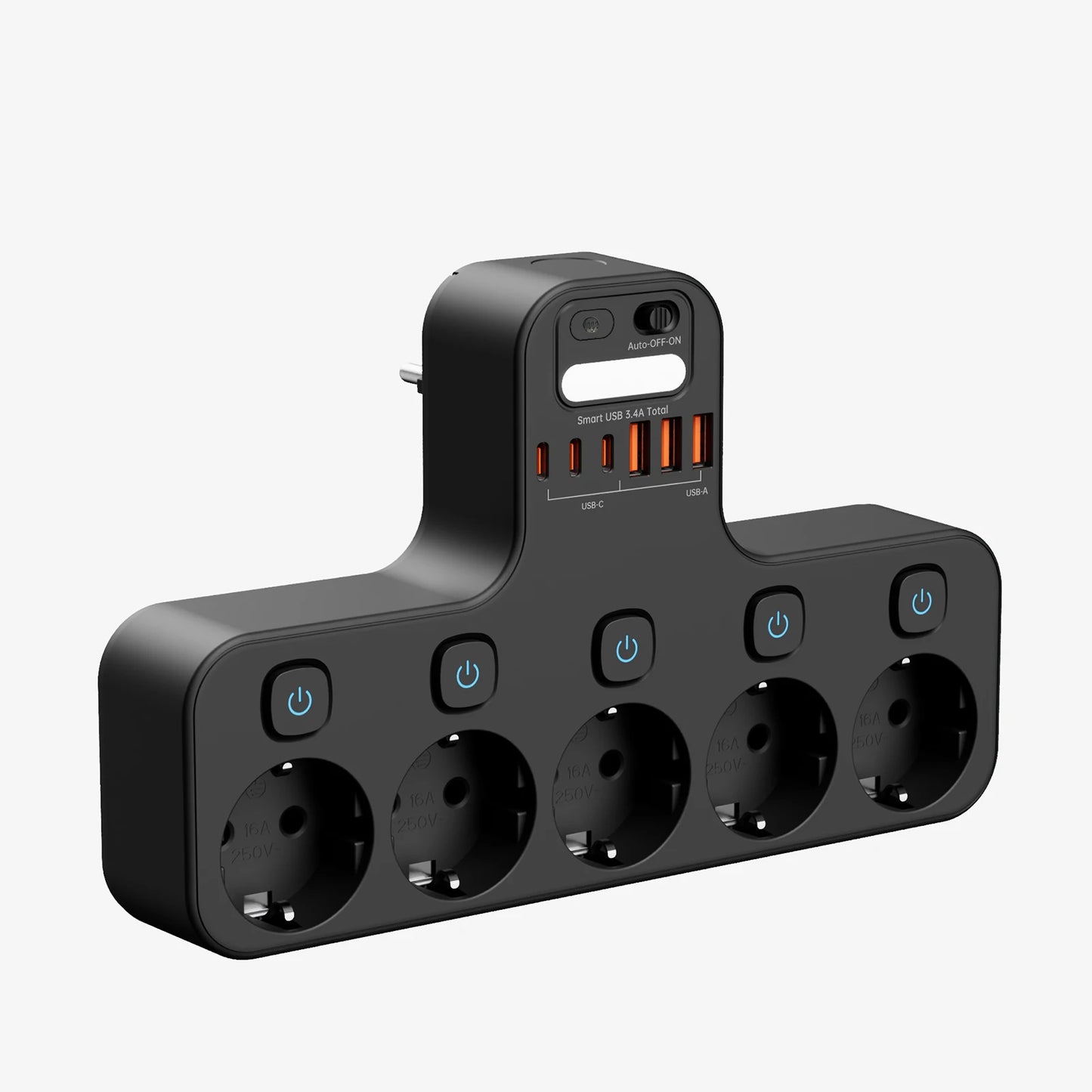 4000W European Standard Outlet Wall Mounted Smart Night Light Independent Switch Eu Plug Power Strip with USB C Ports Charging