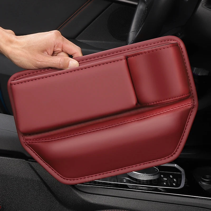 Leather Car Seat Gap Organizer Multifunction Console Crevice Filler Side Storage Box with Cup Holder Car Interior Storage Pocket