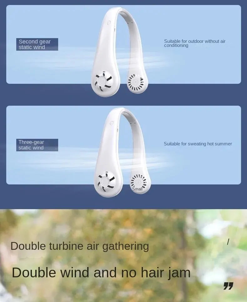Portable Mini Home Summer Air-cooled Neck Hanging Fan for Outdoor Sports, Running, Travel Without Blades, Wearable USB Neck Stra