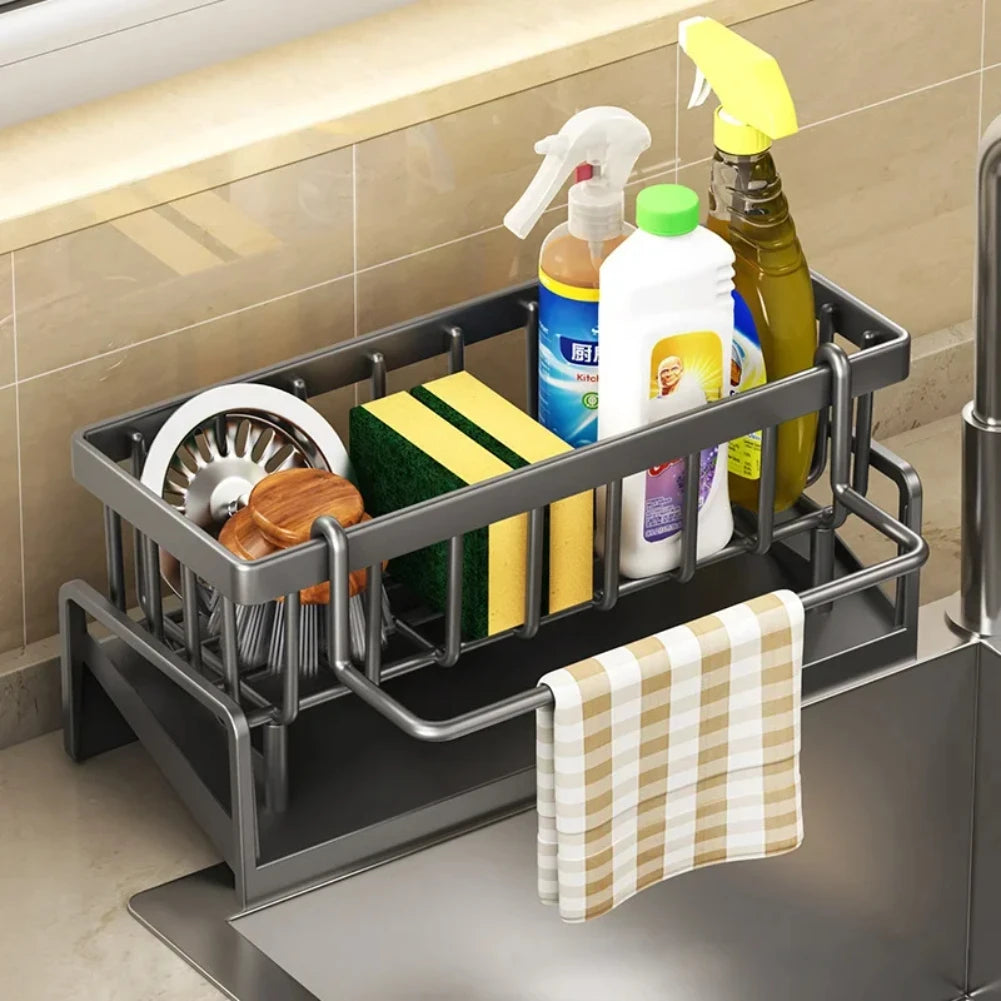 Kitchen Sink Drain Rack Organizer Carbon steel Self-draining Sink Shelf Soap Sponge Holder Dishcloth Towel Rack filter basket