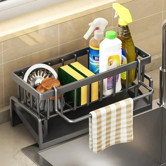 Kitchen Sink Drain Rack Organizer Carbon steel Self-draining Sink Shelf Soap Sponge Holder Dishcloth Towel Rack filter basket