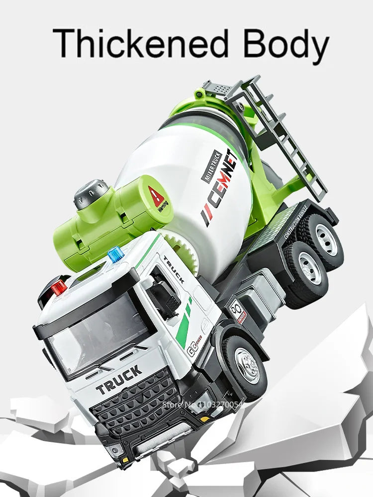 1/24 Electric Mixer Truck Toys Model Car Alloy Diecast Engineering Vehicles Doors Opened Sound Light Pull Back Toy Gift for Kids