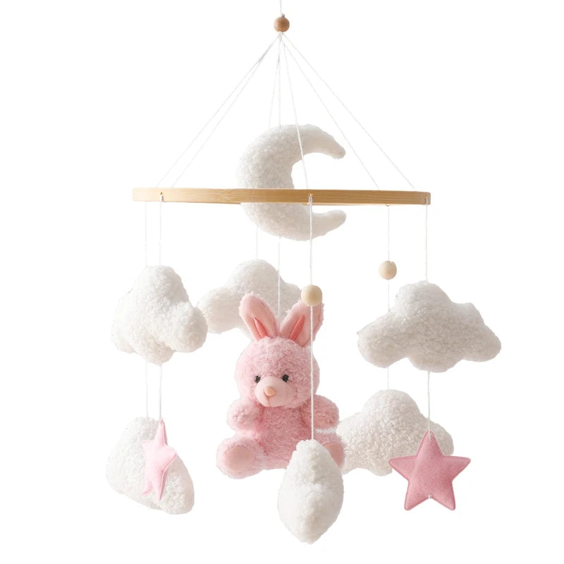 Baby Crib Mobile Rattle Toy 0-12Months Infant Soft Felt mobile Teddy Velvet Bear Bed Bell Hanging Toy Holder Bracket Crib Toy