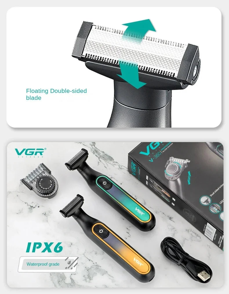 VGR Shaver Professional Razor Portable Hair Trimmer Adjustable Beard Trimmer IPX6 Razor Electric Shaving Machine for Men V-360