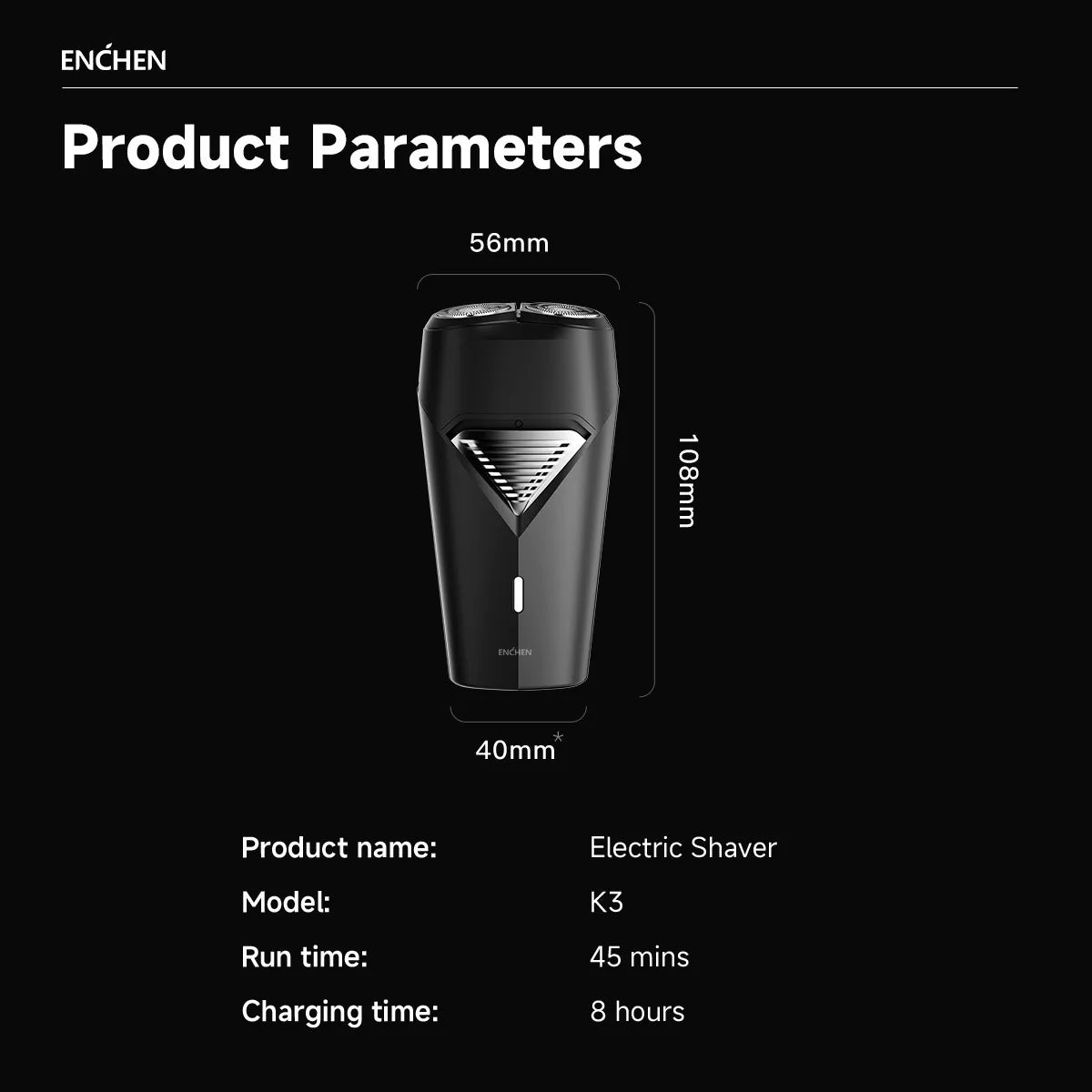 ENCHEN K3 Electric Shaver WIth 2-Direction Flex Heads Type-C Charging Port And Detachable Shaver Head Easy To Clean