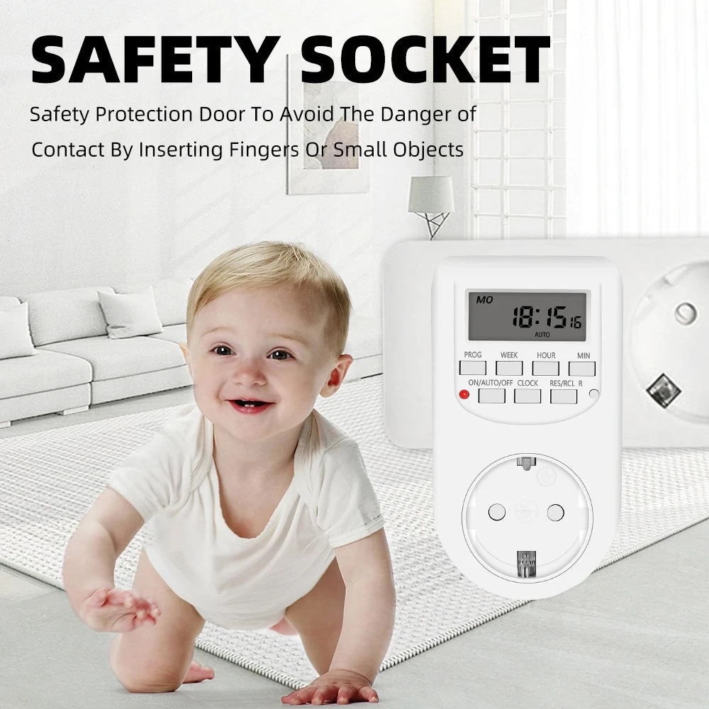 EU Plug Timer Switch Energy Saving Digital Kitchen Timer Outlet Week Daily Hour Programmable On/Off Time Timing Socket Universal
