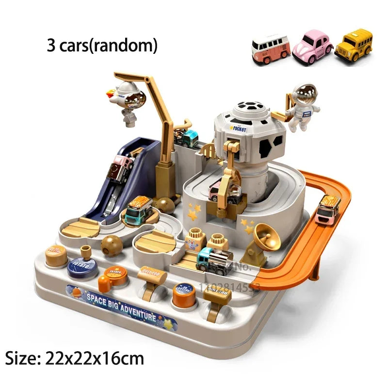 Children educational novelty toys Racing Rail Cars Model inertial gliding track car adventure Mechanical Interactive Toy for kid