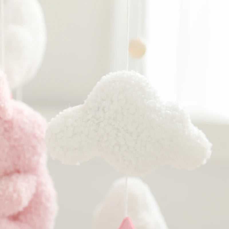 Baby Crib Mobile Rattle Toy Wooden Bed Bell Mobile Hanging Teddy Velvet Bear Doll Toy Newborn Music Box Crib Mobile Bracket Gift