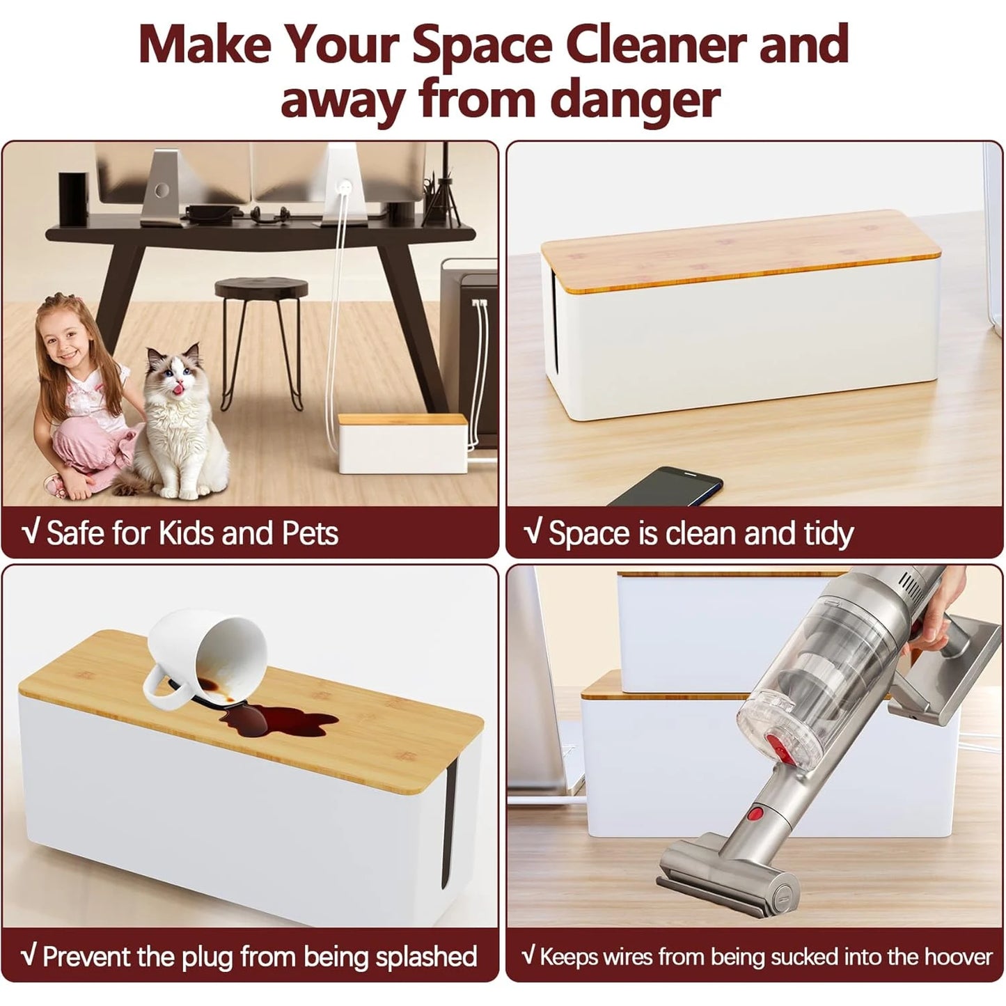 Cable Storage Box Power Strip Case Wooden Power Line Wire Management Organizer Anti-Dust Charger Socket Network Line Storage Bin