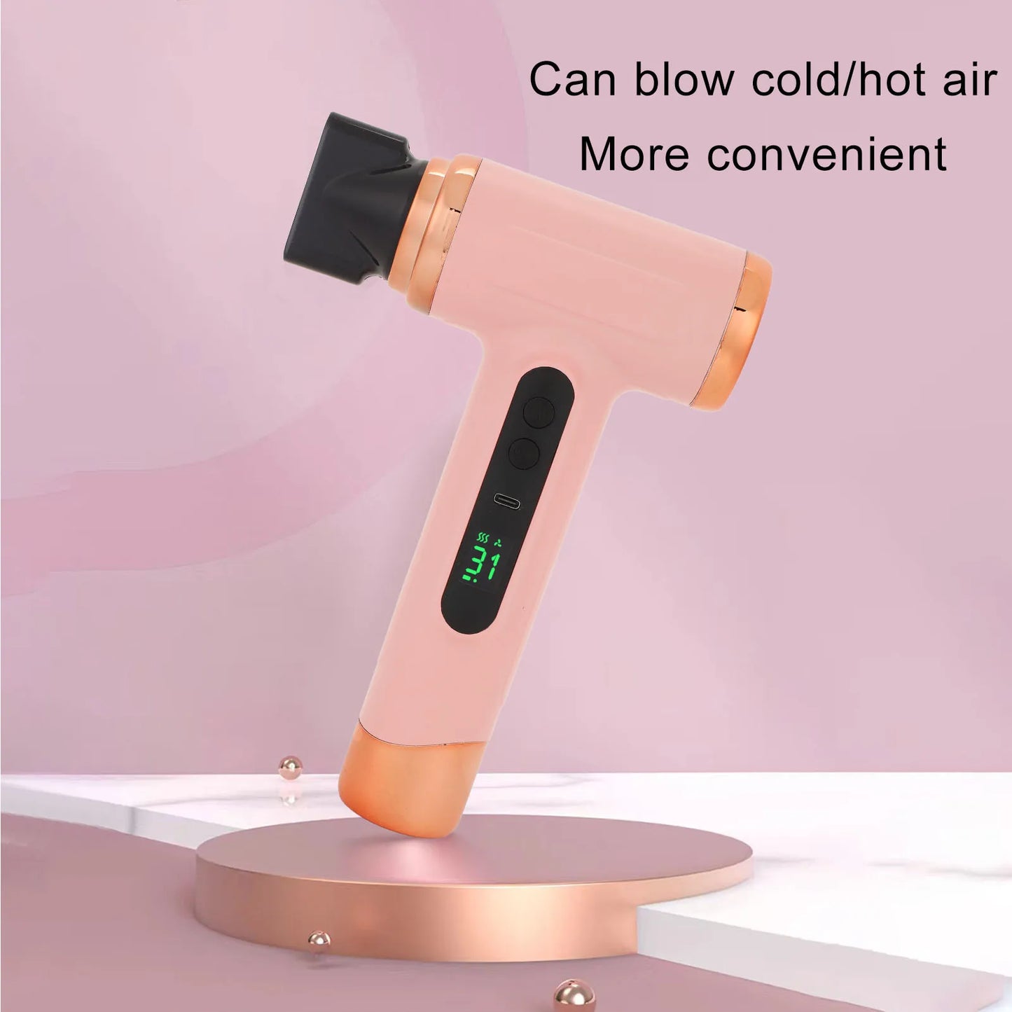 Portable Hair Dryer USB Charging Ergonomic Grip Hot and Cold Air Hair Dryer 200W Fast Drying Lightweight with Nozzle for Travel