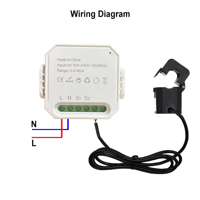 Tuya Smart Life WiFi Energy Meter 80A 1/2 Channel with Clamp App Monitor Solar Export and Import Power AC100V/240V