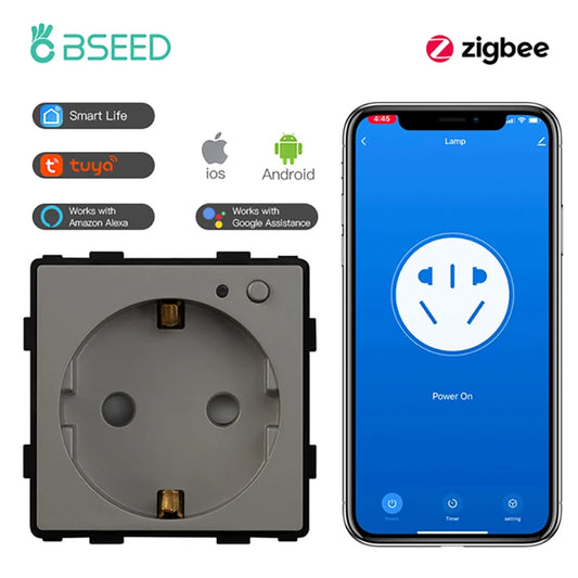 BSEED Zigbee Smart Socket EU Power Monitor Outlet DIY Function Parts Work With Tuya Smart Life Alexa App Indicator Wall Mounted