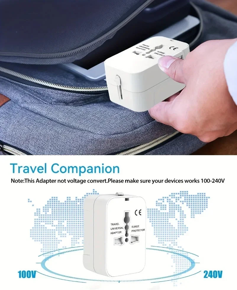 Foldable All-in-One Universal Travel Adapter EU UK US AU Power Charger Adapter Outlet Converter Socket with Dual USB 2.1a Port