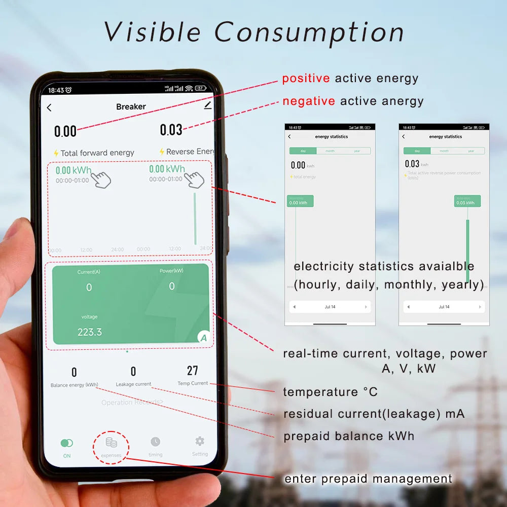 Tuya Smart Life  WiFi Single Phase 100A Energy monitor Two-way Prepaid Meter Auto-reclosing Voltage Current Protector Timer