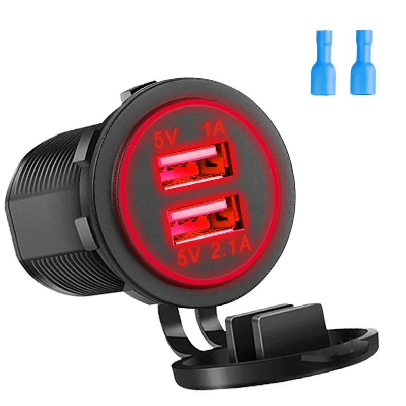 Dual USB Car Charger 3.1A Mobile Phone Charger with LED Waterproof Power Socket Suitable for Vehicle Modification Charger