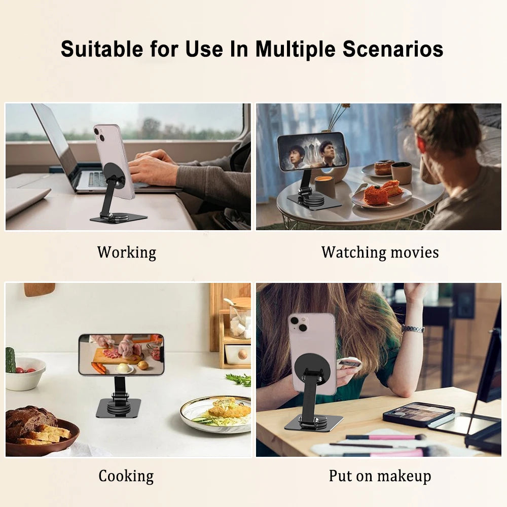 Phone Holder Desktop Magnetic Phone Stand 360° Rotation Foldable Desktop Cell Phone Stand For iPhone 15 14 13 12 Pro Max
