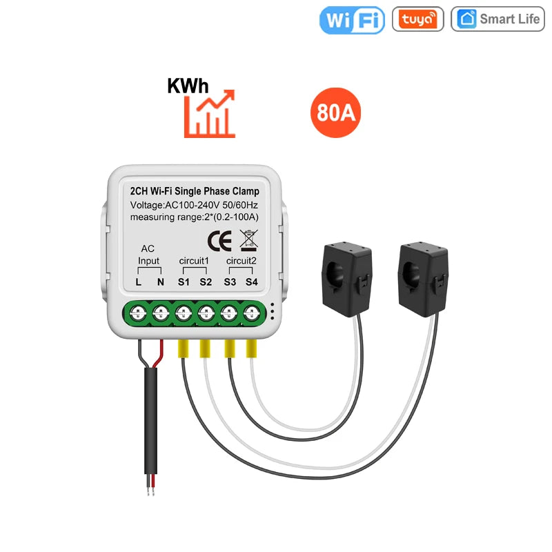 Tuya WiFi smart Double Energy Meter with Current Transformer Clamp Monitor Power Meter Electric Consumption  Meter