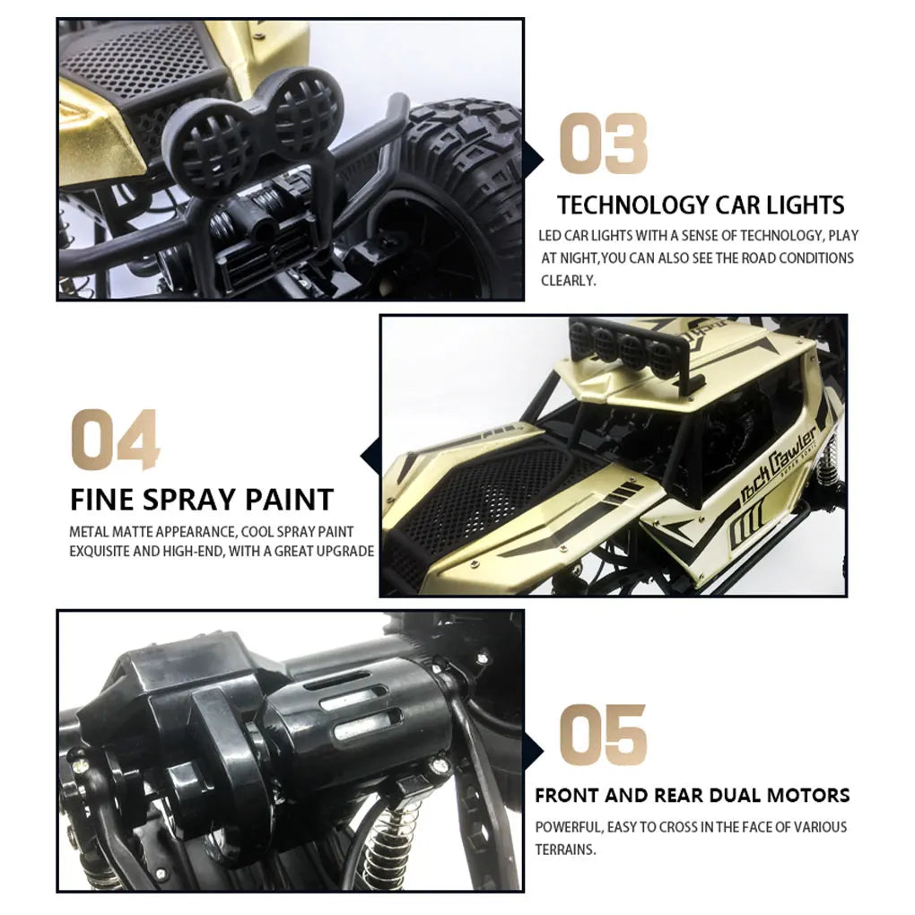 4WD Metal Alloy Body RC Truck Off-Road 4x4 2.4G 1/8 All Terrain Large Rock Crawler Remote Control Car Toys Gift for Children Toy