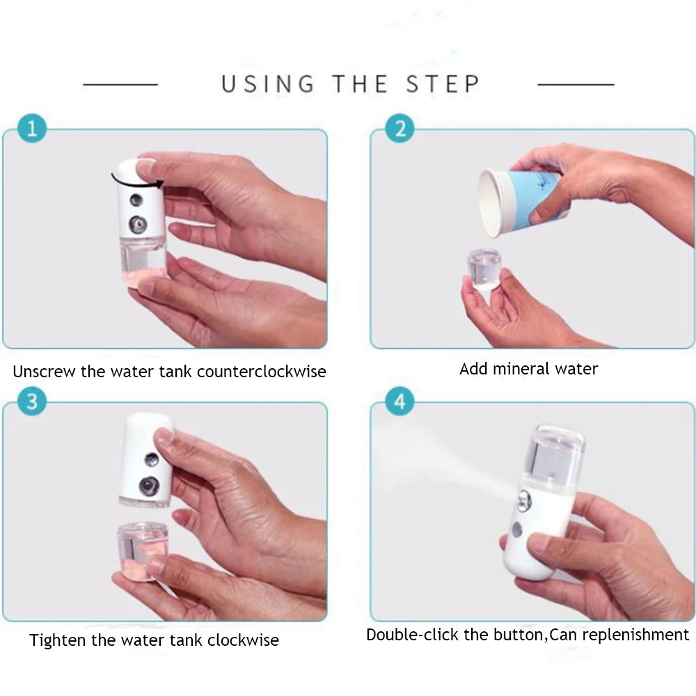 Portable Spray Nano Spray Water Meter Steam Face Cold Spray Portable Beauty Instrument Humidifier Water Meter With USB Cable