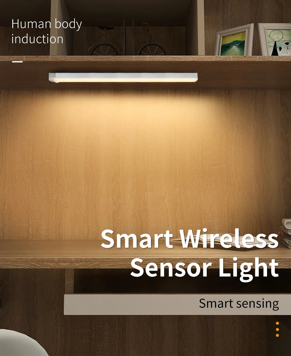 Motion Sensor Light Wireless Rechargeable LED Night Light Closet Cabinet Wardrobe Lamp Kitchen Staircase Backlight 10/20/30/50cm