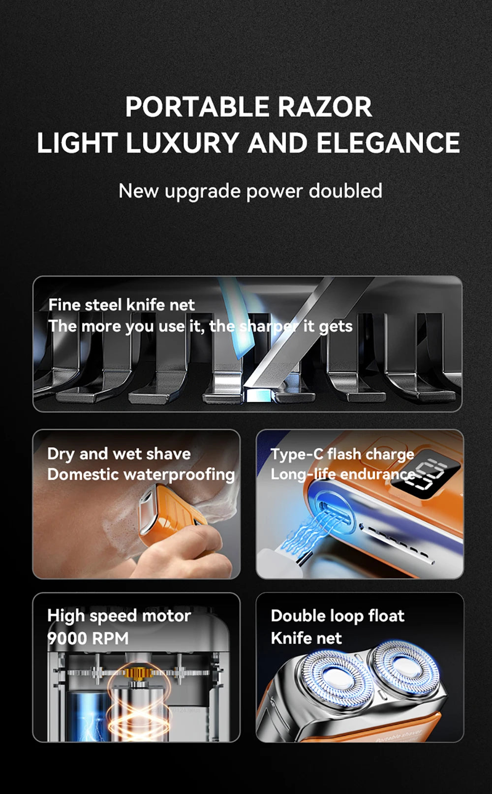 Electric Shaver for Men Mini Rechargeable Double Head Magnetic Beard Trimmer Waterproof Portable Facial Hair Razor