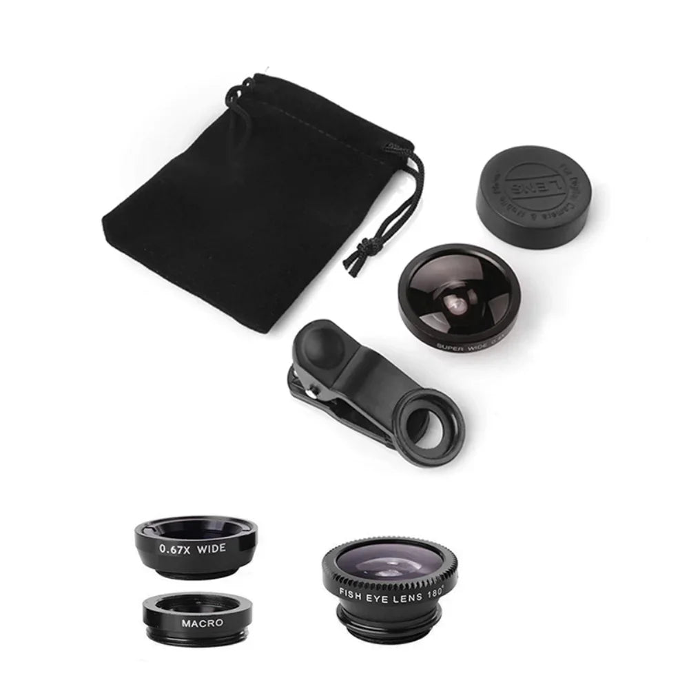 3In1 Mobile Phone Fish Eye+Wide Angle+Macro Lightweight Camera Lens With Clip Universal Cell Phone Lens For iPhone Xiaomi Huawei