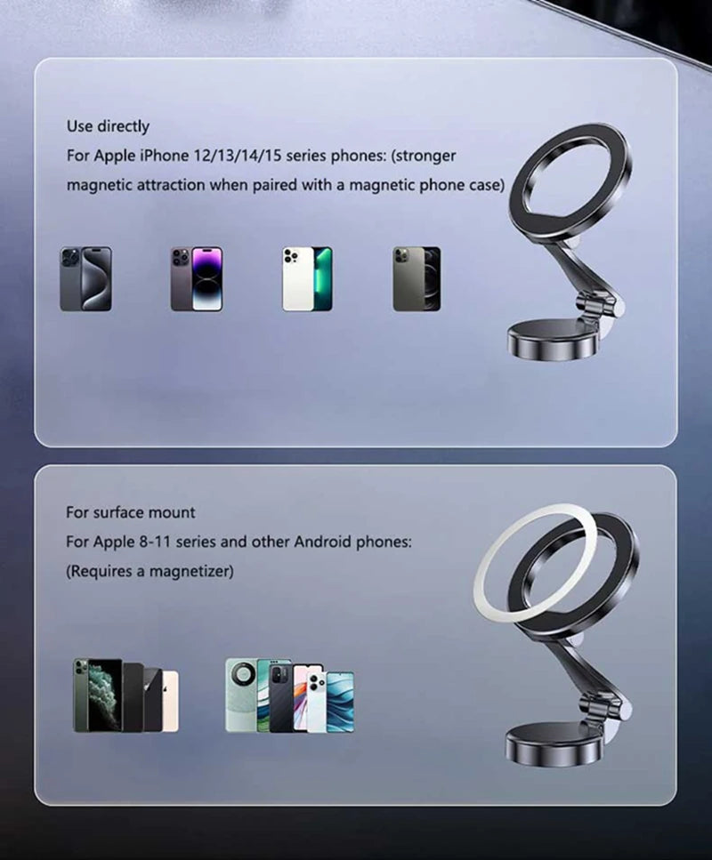 Upgrade MagSafe Car Phone Holder Car Magnetic Phone Stand Strong Magnetic 360°Rotatable Foldable Metal Suction Cup Phone Mount