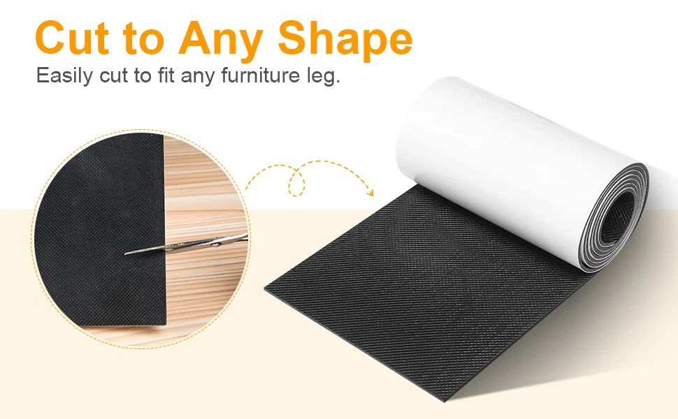 Self Adhesive Non Slip Furniture Pads 4”x40” Rubber Floor Protectors, Cuttable Anti Skid Grippers for Hardwood Floors