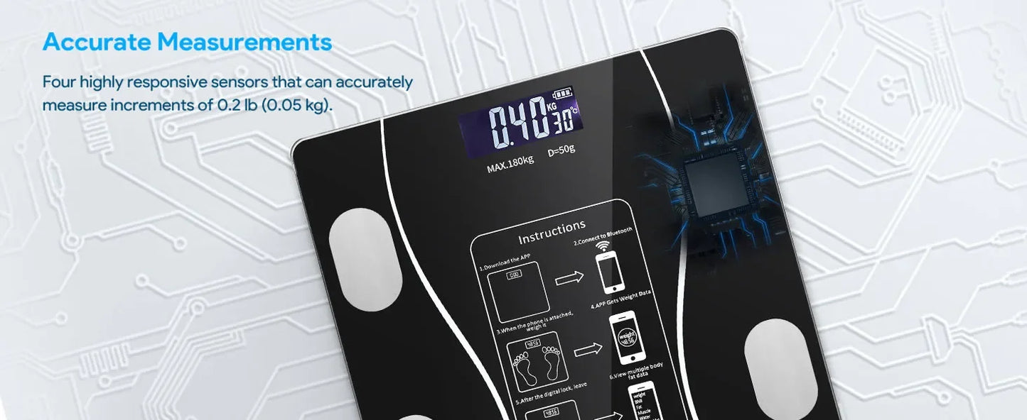 Body Fat Scale LED Digital Display APP Smart Weight Scale USB Rechargeable Body Composition Analyzer Test Scale Body Fat Scale