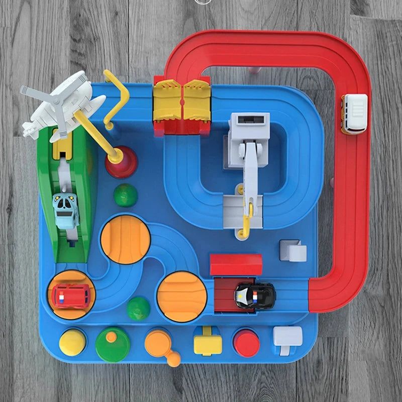 Children educational novelty toys Racing Rail Cars Model inertial gliding track car adventure Mechanical Interactive Toy for kid