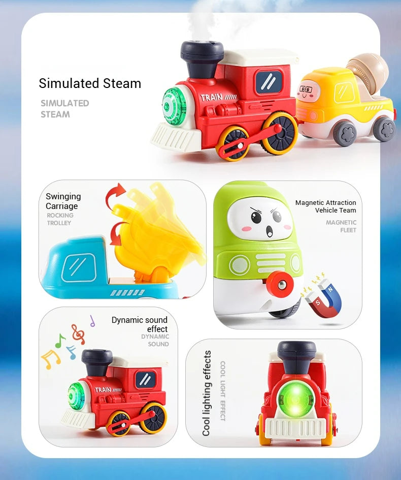 Children Electric Track Train Toy Steam Rail Car with Light&Music Mini Engineering Car Set Kids Puzzle Boy Toys Xmas Gifts