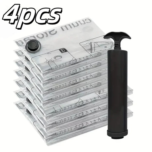 4pcs Vacuum Storage Bags with Hand Pump | Space-Saving Airtight Compression for Clothes, Bedding, Blankets