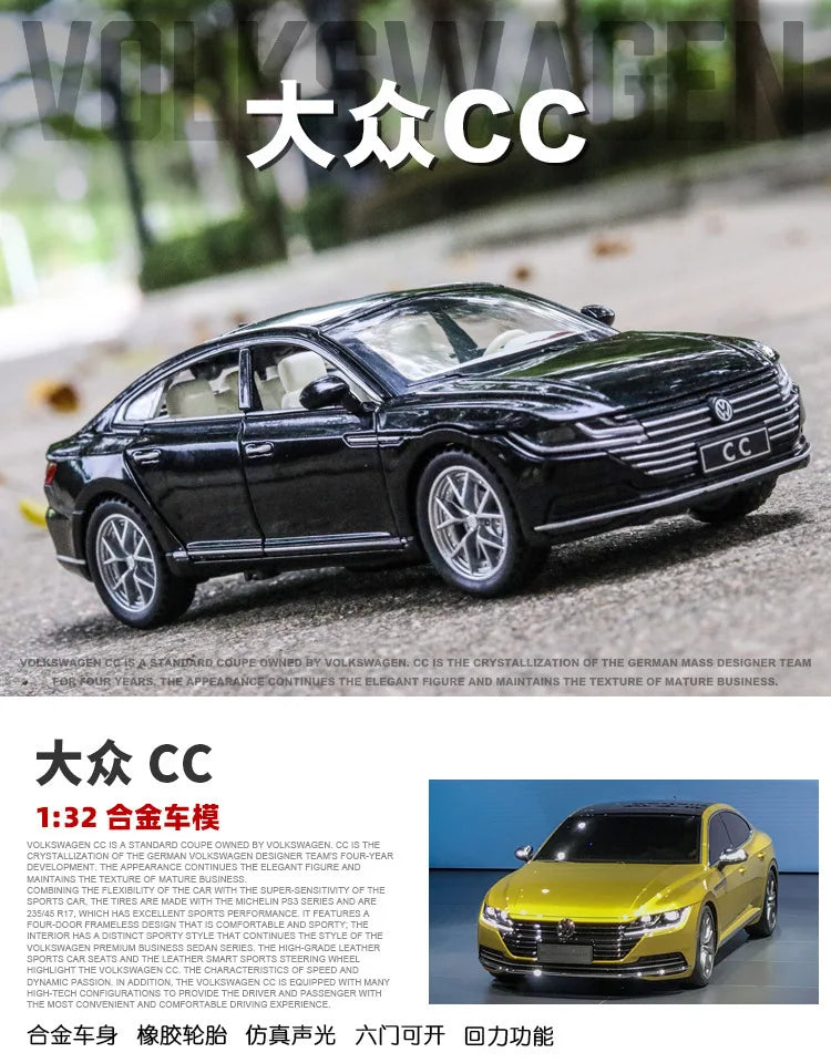 1:32 Volkswagen CC Alloy Toy Car Metal Die-casting Model Sound And Light Pull Back Toy Car Kids Gift Toys For Boys