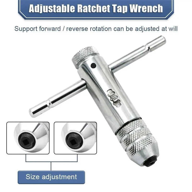 Ratchet Wrench Adjustable T-Handle Holder Tap with  M3-M8 Machine Screw Thread Metric Plug T-shaped Drill Set Workshop Hand Tool