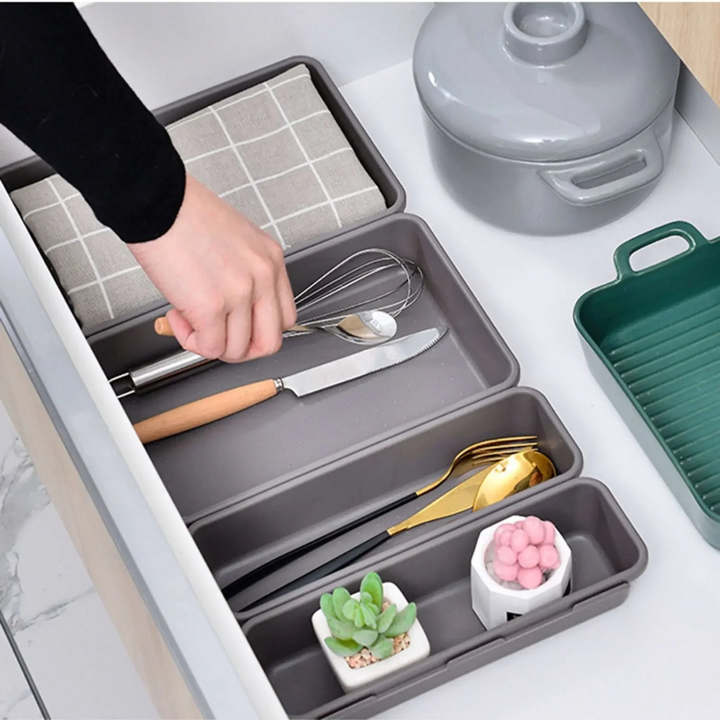 8pcs/set Adjustable Drawer Organizer Box Trays Make Up Cosmetics Sundries Divider Holder Kitchen Bathroom Closet Jewellery Box