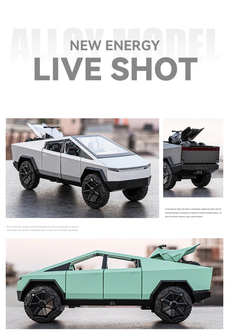 1/32 Cyber toy truck Pickup Alloy Car Truck Model Diecasts Metal Off-road Vehicles Model Simulation Sound Light Kids Toys Gift