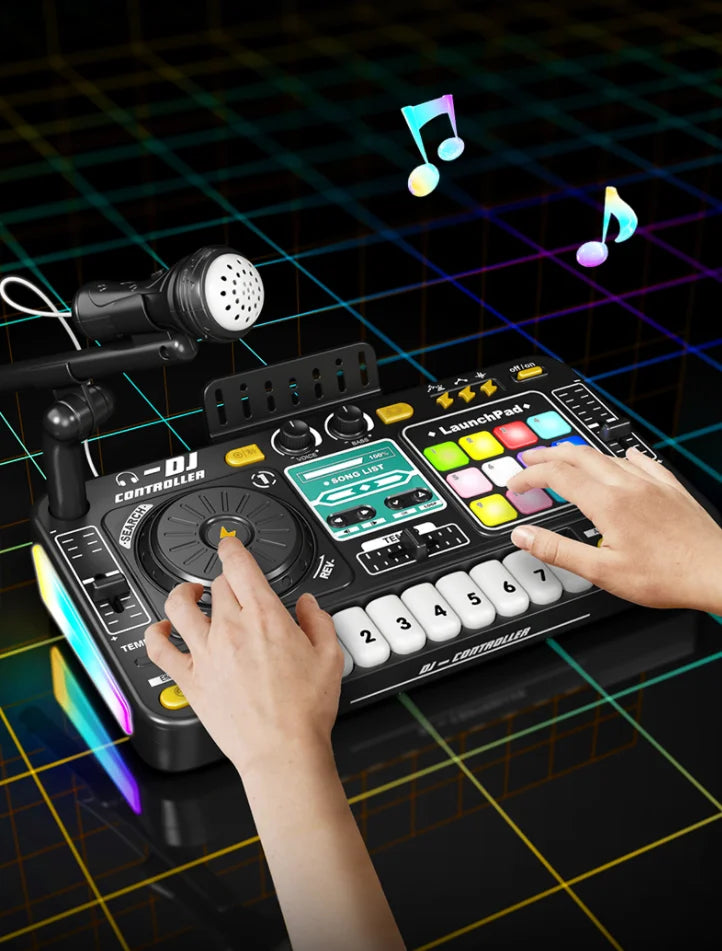 Kid Electricity DJ Mixer with Microphone Electronic Piano Keyboard DJ Turntable Controller Turntable Instrument Kid Birthday Gif