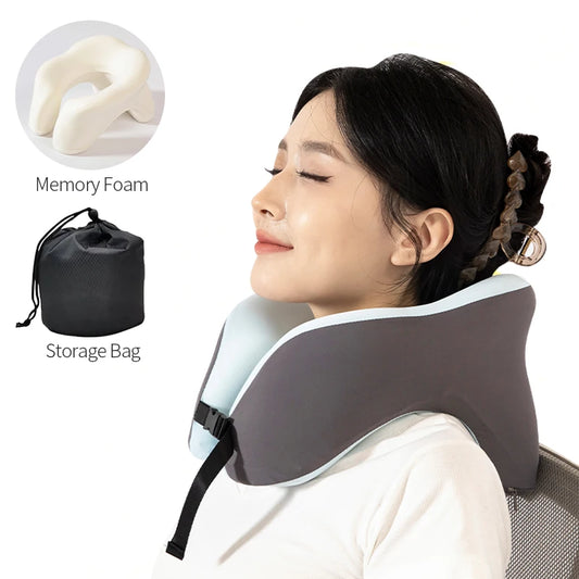 Travel Neck Pillow Memory Foam U-shaped Pillow Snail Style Travel Neck Support Portable Adjustable Soft Noon Break Sleep Pillows